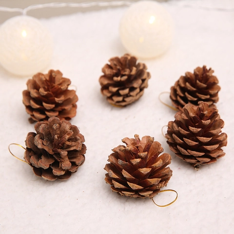 Adornos De Piñas De Navidad Madera Natural Y Purpurina Dorada Piñas Colgantes Para Árbol Decoración Festiva Hogar