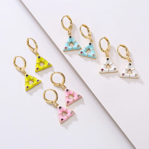 Geometrische Driehoek Hanger Oorbellen Koper 18K Verguld Kleurrijk Emaille Edelstenen Ins Stijl Voor Vrouwen