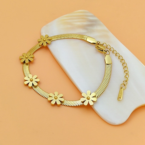 Bracciale Con Margherite Cavigliera Per Donna Acciaio Inossidabile Placcato Oro Catena A Serpente Gioielli Regolabili