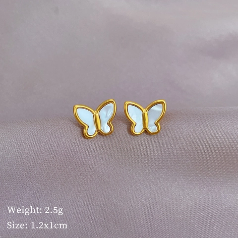 Pendientes De Botón Mariposa Acero Inoxidable Nácar Bañado En Oro Minimalista Elegante Joyería Mujeres