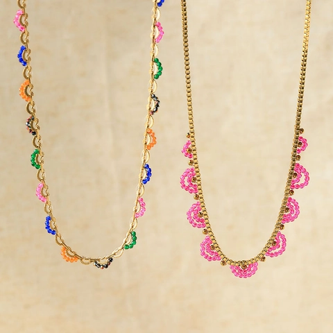 Boho Edelstahl Geometrischer Anhänger Halskette Für Damen Bunte Künstliche Perle Perlen Choker Mode Schmuck Party Zubehör