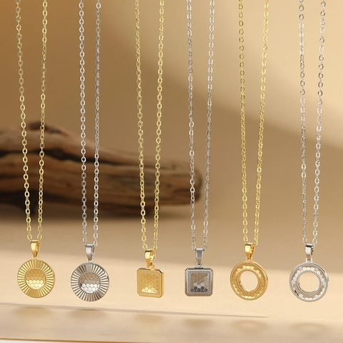 Franse Vintage Minimalistische Koperen Hanger Ketting Voor Vrouwen Geometrische Ronde Vierkante Goud Zilveren Ketting Sieraden
