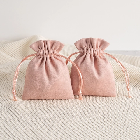 Drawstring Jewelry Pouches Soft Velvet Microfiber Gift Bags For Small Trinket Storage Pink Lotus Color Elegant Organizer