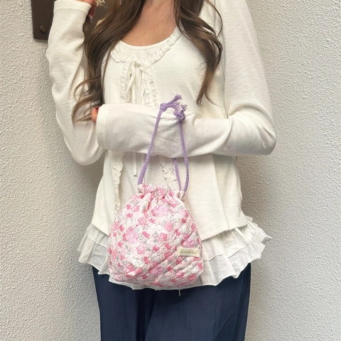 Quilted Drawstring Storage Bag Large Capacity Travel Toiletry Makeup Organizer Cartoon Animal Floral Pattern Portable Soft Pouch