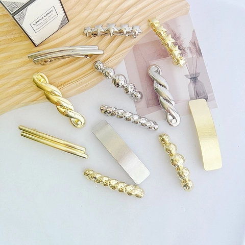 Fermagli Per Capelli In Lega Lucida Geometrico Stella Tondo Torsione Barretta Metallico Elegante Porta Coda Di Cavallo Donna