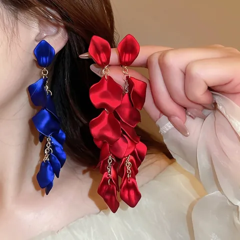 Boucles D Oreilles Longues Pampilles Pétales De Rose Pour Femmes Style Français Élégant Floral Acrylique Alliage Tige En Argent S925