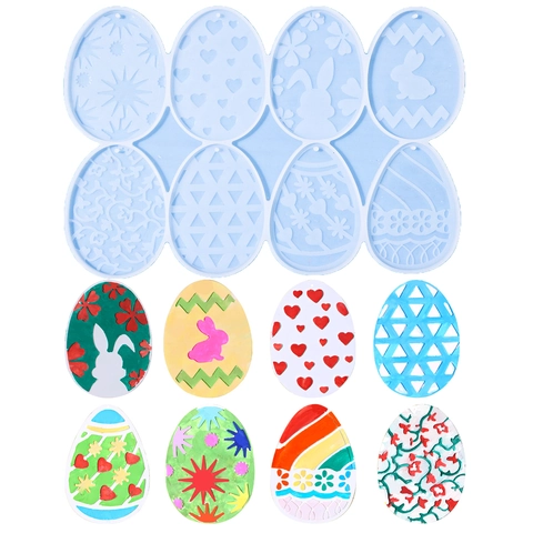Easter Egg Silicone Mold For DIY Resin Casting Epoxy Baking Chocolate Rabbit Heart Flower Patterns Light Blue