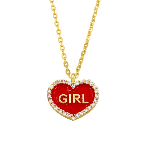 Collar Con Colgante De Corazón Cobre Chapado En Oro Esmalte Letras Girl Circonita Joyería De Moda Para Mujer
