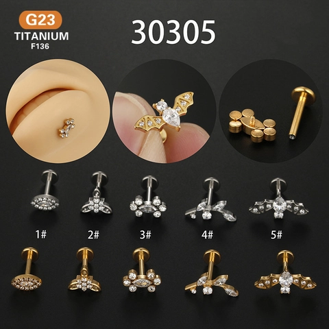 Titanium Steel Zirconia Labret Stud Internally Threaded Flat Back Piercing Jewelry For Lip Ear Cartilage Tragus Helix