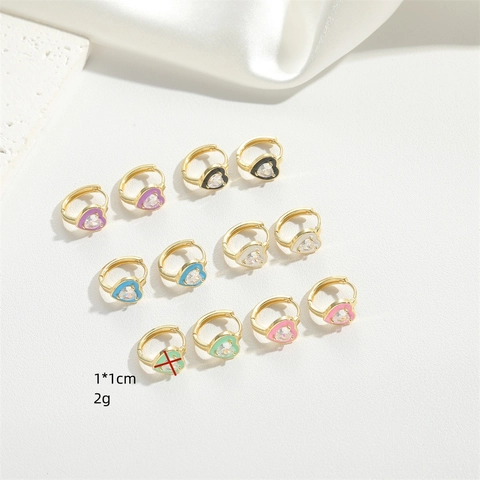 Pendientes de Aro Elegantes con Diseño de Corazón para Mujer Cobre Chapado en Oro Circonia Esmalte Joyería de Moda