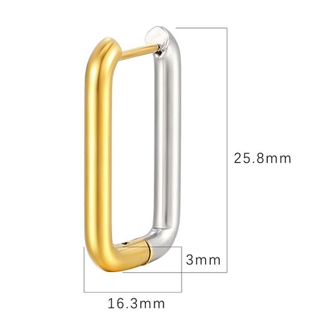 Edelstahl Zweifarbige Huggie Hoop Ohrringe Gold Silber Geometrische Rechteck Oval Minimalistische Trendige Schmuck Für Damen