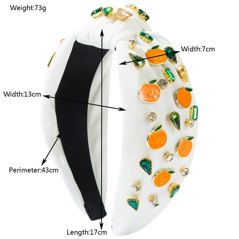 Damen Süßes Frucht Geknotetes Haarband Weißer Stoff Emaille Avocado Kirsche Orange Strass Sommer Reise Haarschmuck
