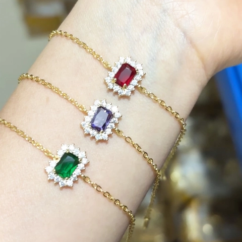 Elegant Rectangular Zircon Bracelet Gold Plated Copper Micro Pave Adjustable Thin Chain Petite Luxury Jewelry For Women