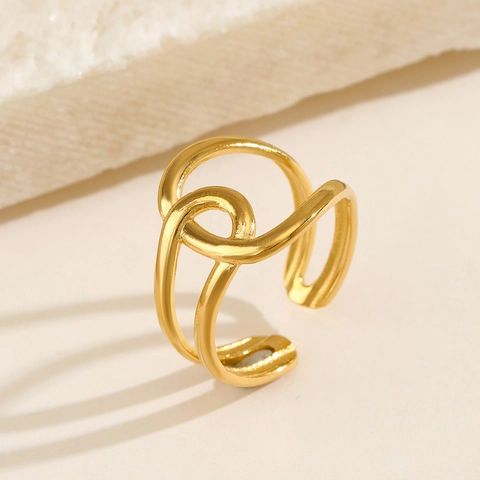 Anillo Geométrico De Acero Inoxidable Para Mujer Chapado En Oro Línea Retorcida Chic Minimalista Anillo Abierto Ajustable