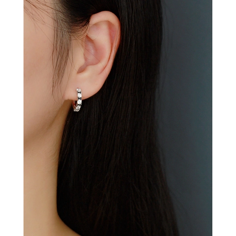 Orecchini A Cerchio In Argento Sterling 925 Due Toni Zircone Nero Bianco Geometrico Minimalista Per Donne