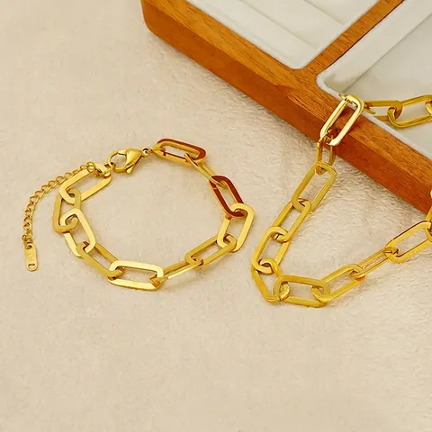 Collana E Bracciale Con Catena A Graffetta Minimalista In Acciaio Inossidabile 304 Placcato Oro 18K Per Donna