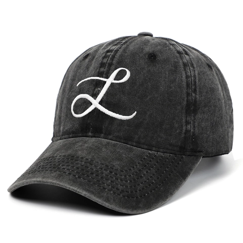 Embroidered Letter L Washed Cotton Baseball Cap Retro Vintage Adjustable Sunscreen Outdoor Casual Snapback Hat