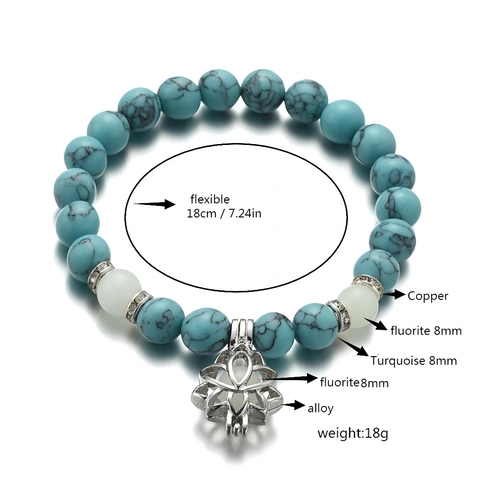 Lichtgevende Kralen Armband Legering Turkoois Fluoriet Steen Gloeit In Het Donker Lotusbloem Hanger Yoga Energie Sieraden