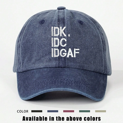 Gorra De Béisbol De Algodón Lavado Letras Bordadas IDK IDC IDGAF Sombrero Sol Retro Ajustable Exterior Casual Distressed Unisex