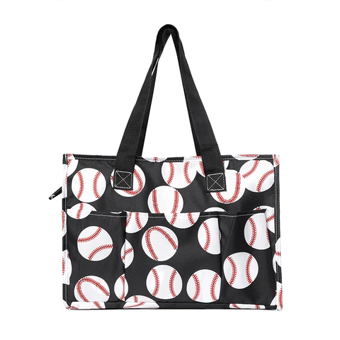 Large Capacity Women Tote Bag Polyester Canvas Style Handbag With Multi Pockets Sports Football Baseball Patterns Travel