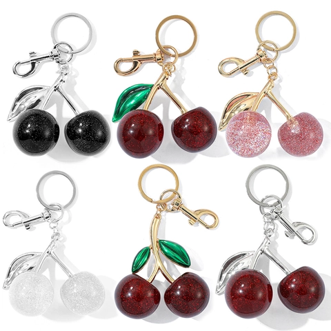 Portachiavi Ciliegia di Lusso Ciondolo Borsa Frutta in Resina Glitter Con Foglia in Lega di Zinco per Donna Accessori Borsa Portachiavi Auto Ciliegia