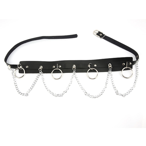 Cintura Corsetto Larga Punk Gothic Per Donna Pelle PU Con Catene E Anelli Metallici Decorazione Della Vita Harajuku