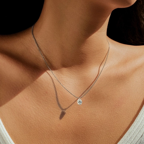 Oval Moissanite Necklace 925 Sterling Silver D Color VVS1 Elegant Minimalist Beaded Chain Jewelry For Women