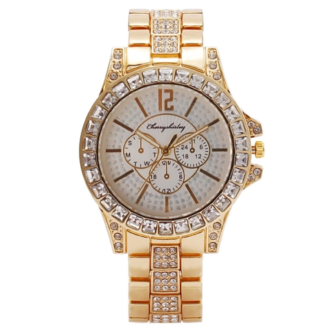 Men Fashion Luxury Iced Out Rhinestone Quartz Watch Metal Strap Sub Dials Elegant Wristwatch