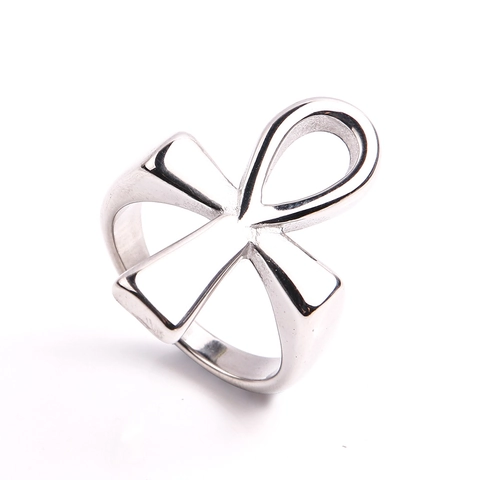 Ankh Cross Ring Stainless Steel Ancient Egyptian Key Of Life Hollow Simple Gothic Punk Jewelry For Men Women