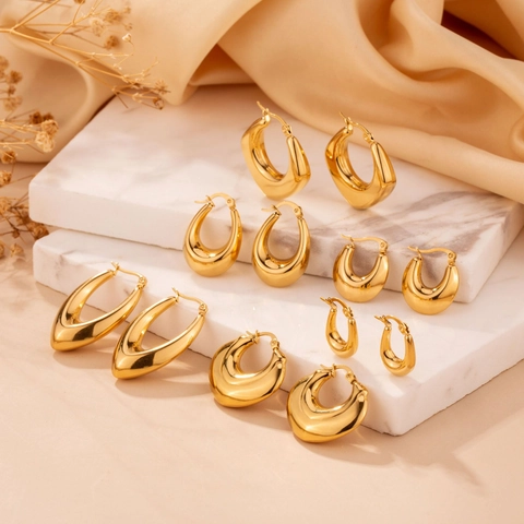 Trendy Chunky Stainless Steel Hoop Earrings Geometric Gold Plated Waterdrop Huggie Earrings For Women Fashion Jewelry Gift