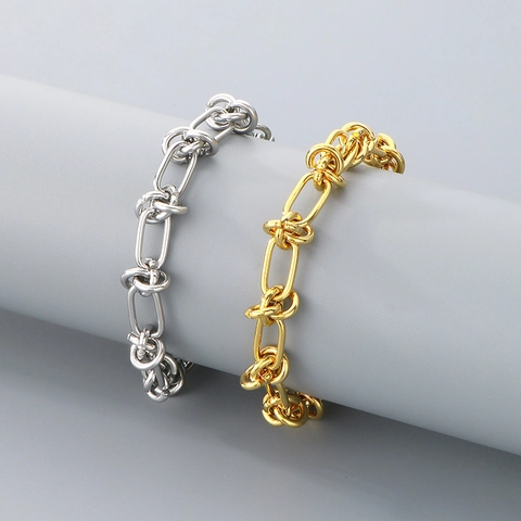 Bracciale Catena Maglie Annodate Acciaio Inossidabile Per Uomo Donna Regolabile Minimalismo Industriale Gioielli Hip Hop