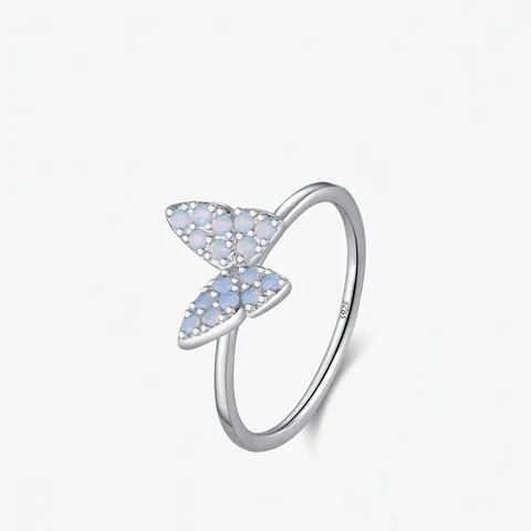 Schmetterling Ring 925 Sterling Silber Hellblauer Opal Elegant Süßer Damenstil Schmuck Geschenk Für Frauen