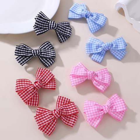 Pinzas Para El Cabello Con Lazo A Cuadros Patrón De Tablero De Ajedrez Tela Cinta Horquillas De Pato Accesorios De Moda Lindos Para Niñas