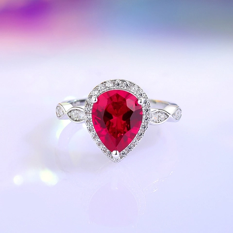 Anello Goccia D'Acqua Pera Donne Vintage S925 Argento Sterling Corindone Rosso Spinello Blu Lusso Zirconia Cubica Gioielli