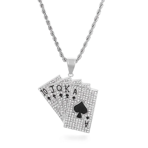 Poker Anhänger Halskette Hip Hop Titanstahl Royal Flush Pik Ass Strass Emaille Schmuck Für Herren Damen