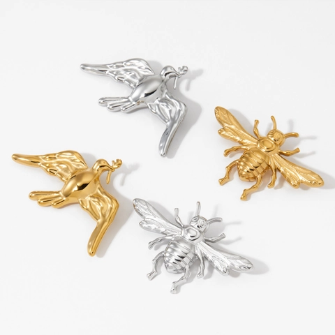 Stainless Steel Bee Peace Dove Brooches Elegant Gold PVD Plated Animal Pin Jewelry For Suits Coats Unisex Fashion