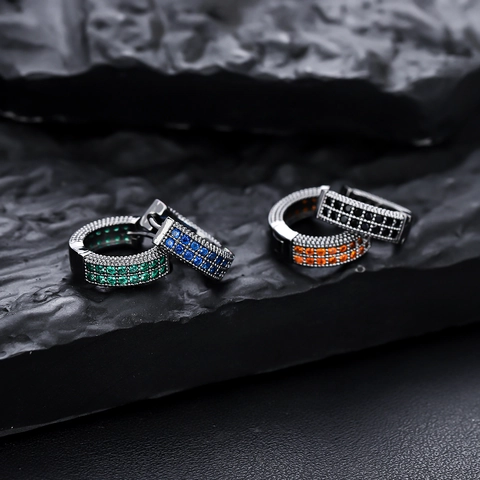 Pendientes De Aro De Cobre Pavé Completo Circonita Colorida Hip Hop Geométrico Huggie Para Hombres Mujeres Joyas De Moda