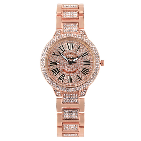 Orologio Polso Quarzo Donna Strass Numeri Romani Cinturino Metallo Stile Elegante