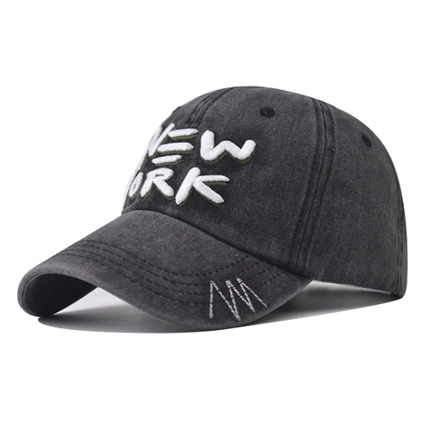 Vintage Washed Cotton Baseball Cap 3D New York Embroidery Adjustable Retro Distressed Casual Sun Hat For Men Women