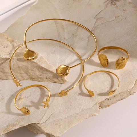 Collana Girocollo Aperta Con Conchiglia Di Capasanta E Stella Marina Acciaio Inossidabile Gioielli Tema Oceano Per Donne