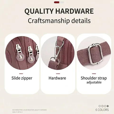Mini Crossbody Phone Bag For Women Waterproof Nylon Multi Layer Zipper Adjustable Strap Casual Travel Shoulder Handbag