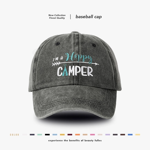 Gorra De Béisbol De Algodón Lavado Vintage Bordada Happy Camper Ajustable Para Exterior Sombrero De Sol Hombre Mujer