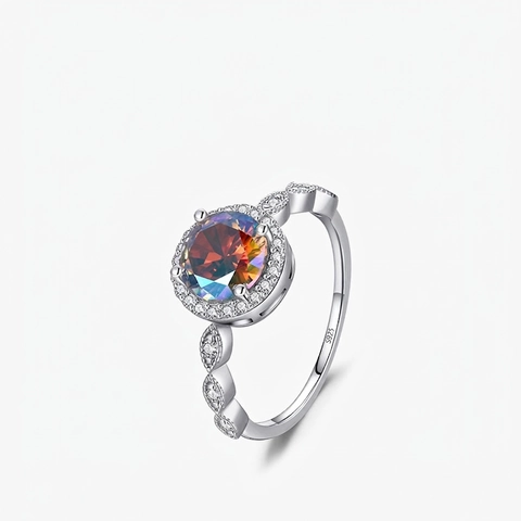 925 Sterling Silber Ring Runder Regenbogen Zirkon Halo Marquise Schaft Trendiger Luxusschmuck Für Damen