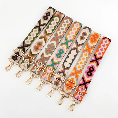 Ethnic Geometric Diamond Jacquard Wide Shoulder Bag Strap Adjustable Polyester Cotton Replacement Belt For Bags