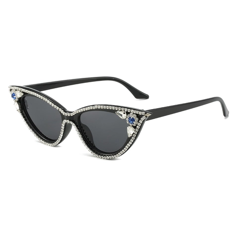 Occhiali Da Sole Retro Cat Eye Da Donna Con Strass E Gemme Blu Protezione UV400 Moda Hip Hop Party Montatura In PC