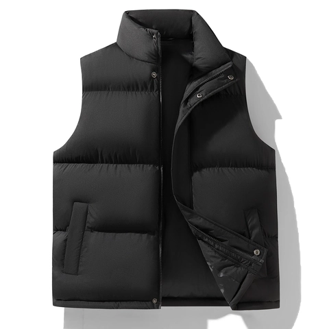 Men Puffer Vest Quilted Padded Gilet Stand Collar Zipper Snap Button Windproof Winter Casual Outerwear Sleeveless Jacket