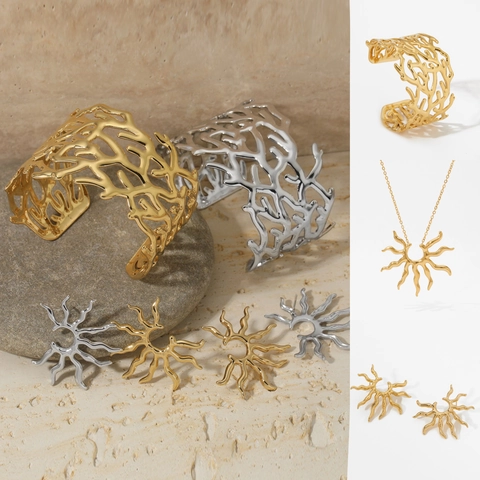 316 Stainless Steel Sun Jewelry Necklace Earrings Bracelet PVD Gold Plated Waterproof Hypoallergenic Statement Women