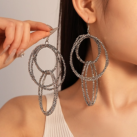 Exaggerated Multi Layer Circle Beaded Drop Earrings For Women Geometric Glass Beads Alloy Boho Statement Jewelry