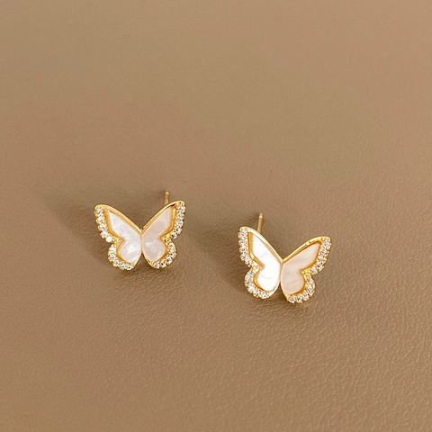 Orecchini Farfalla Madreperla Perla Artificial Finta Zirconia Cubica Occhio Di Gatto Pietra Rame Nappa Elegante Donne