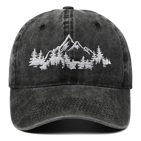 Cappellino Da Baseball In Cotone Lavato Con Ricamo Foresta Di Montagna Retro Regolabile Per Uomini Donne